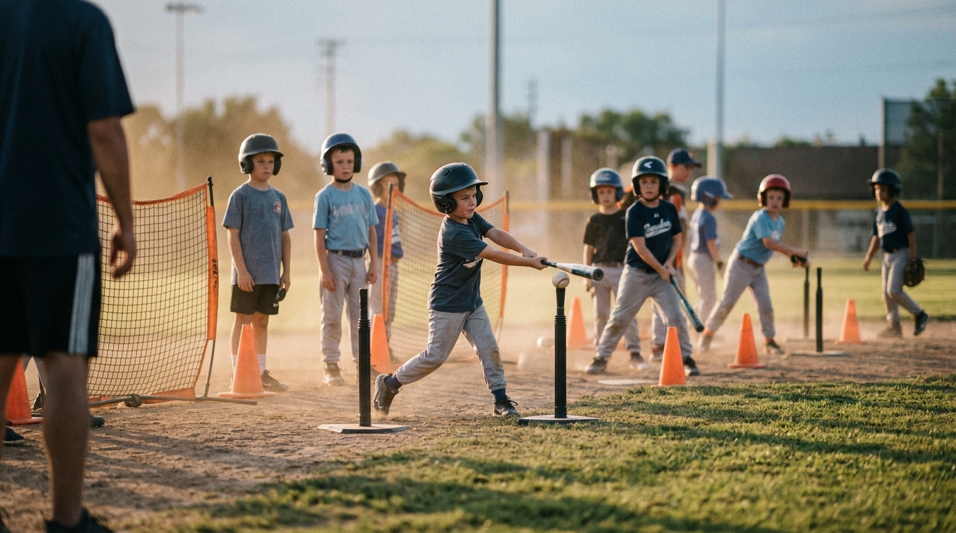 The 5-Spot Batting Tee Circuit That Keeps 10 Kids Moving — Voluntold Practice Plans